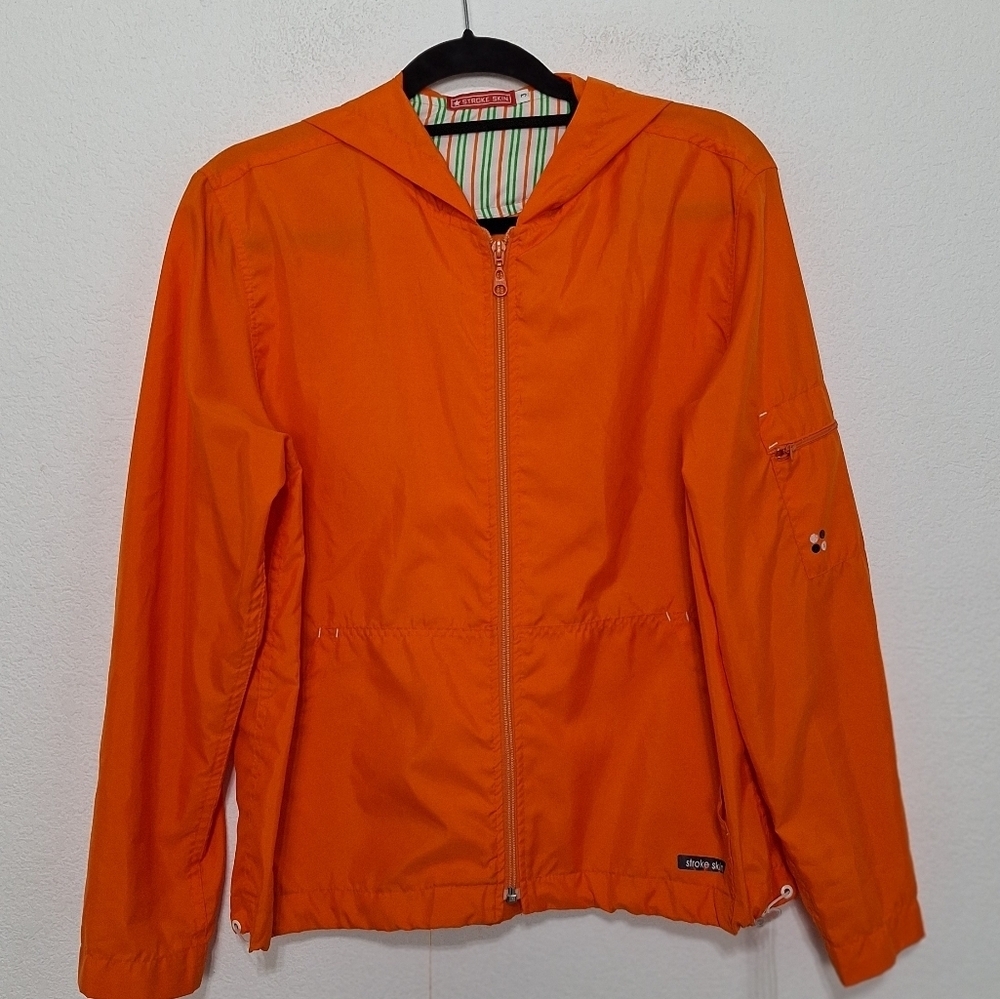 Stroke Skin Orange Retro Gorpcore Full Zip Hooded Windbreaker Jacket Size 3= L